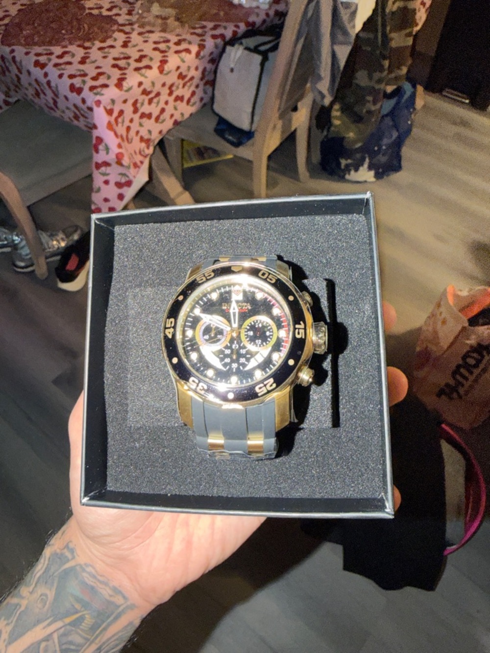 Invicta Gold and Black Chronograph Dive Style Watch
